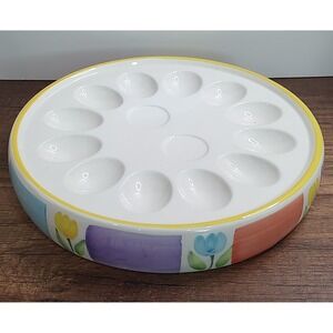 Vtg 1998 Mervyn's Ceramic Deviled Egg Plate  Easter Platter Tulip Spring